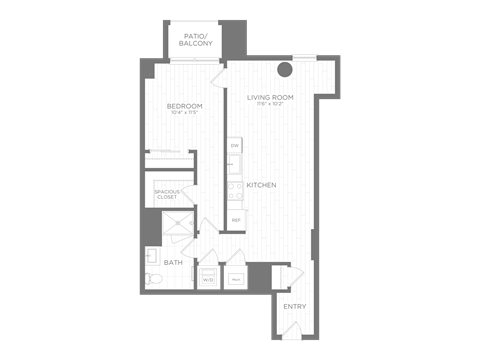 Floor plan for 1 bed, 1 bath, 700 sqft